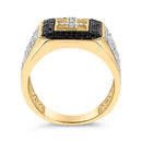 Men's 10K Yellow Gold 1 1/2 Cttw White and Black Diamond Cross Signet Ring