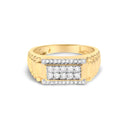 Men's 14K Yellow Gold Plated Sterling Silver Natural 1/2 Cttw Diamond Rectangular Halo Band Ring