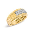 Men's 14K Yellow Gold Plated Sterling Silver 3/8 Cttw Diamond Ribbed Band Ring