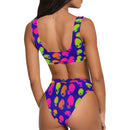 Neon Alien Blast Sport Top & High-Waisted Bikini Swimsuit / Rave Set | UV Blacklight Reactive