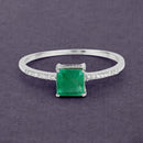 0.64 Carat Genuine Zambian Emerald and White Diamond 14K White Gold Ring