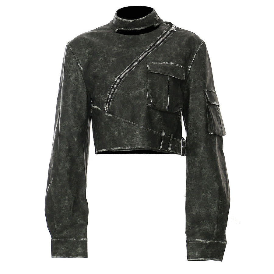 Irregular Cutting And Polishing Process Leather Coat