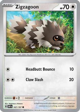 Zigzagoon 167/197 - SV03 Obsidian Flames Reverse Holofoil