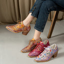 Pointed-toe Printed High-heeled Pumps With Laces For Women