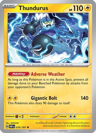 Thundurus 070/197 - SV03 Obsidian Flames Reverse Holofoil