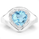 2.23 Carat Genuine Swiss Blue Topaz and White Topaz .925 Sterling Silver Ring