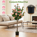 Artificial Camellia Tree with 27 Blossoms in Cement Pot