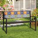 50 Inch Patio Metal Bench Slatted Loveseat for 2-3 People with Mosaic Backrest-Black