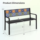 50 Inch Patio Metal Bench Slatted Loveseat for 2-3 People with Mosaic Backrest-Black