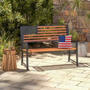 50 Inch Outdoor Garden Bench with Flag Pattern Backrest and Rustic Wood Grain Finish-Brown