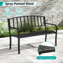 50 Inches Outdoor Garden Bench with Slatted Backrest and Curved Armrests-Black