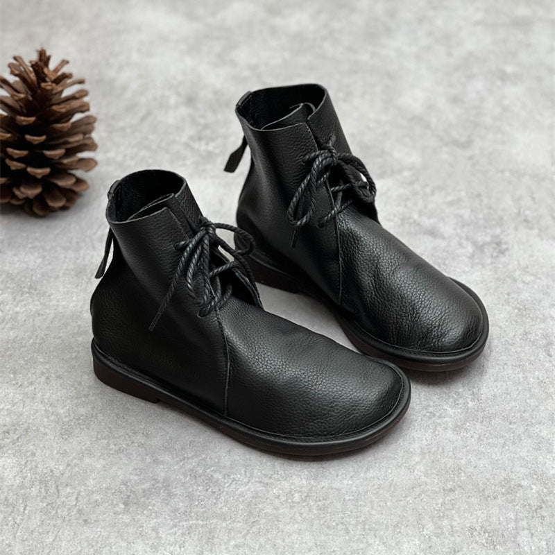 Retro Genuine Leather Martin Boots, Casual Round Toe, Versatile British Style