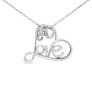 .925 Sterling Silver 1/6 Cttw Round Brilliant-Cut Diamond Accented Open Heart with Love 18" Pendant Necklace (H-I Color, I1-I2 Clarity)