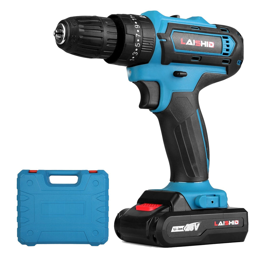 Cordless Drill Set With 2Pcs 28V Batteries and Charger 2 Variable Speeds 3/8In Keyless Chuck 265ln-lbs 25+3 Torque Positions Included 24Pcs Drill Bits