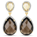 21.12 Carat Genuine Smoky Quartz, Citrine and White Topaz .925 Sterling Silver Earrings