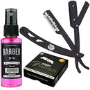 The Shave Factory Straight Edge Razor Kit (Black/Barber No6 Cologne 50ml / 100 Derby Premium Single Edge Razor Blades)