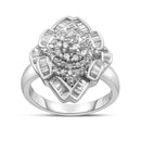 14K White Gold 7/8 Cttw Round and Baguette-Cut Diamond Cluster Ring (H-I Color, SI2-I1 Clarity) - Size 7