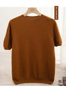 Knitted Short Sleeve Pure Wool Sweater Men's Round Neck
