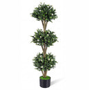 51" Artificial Triple Ball Boxwood Topiary Tree with 59 Blossoms