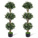 51" Artificial Triple Ball Boxwood Topiary Tree with 59 Blossoms Set of 2
