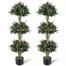 51" Artificial Triple Ball Boxwood Topiary Tree with 59 Blossoms Set of 2