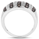 0.83 Carat Genuine Champagne Diamond and White Diamond .925 Sterling Silver Ring
