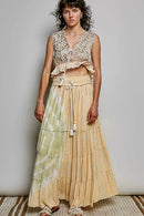 POL Shimmer Tiered Reverse Ruffle Smocked Waist Maxi Skirt