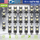 20Pcs T10 SMD5050 LED Light Bulbs 6000K Wedge Light Lamps Dome Map License Plate Car Interior Festoon Lights Kits