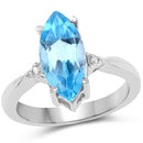 3.67 Carat Genuine Swiss Blue Topaz and White Diamond .925 Sterling Silver Ring