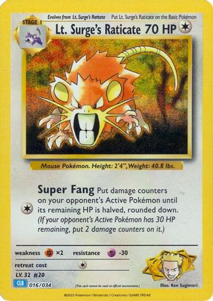 Lt. Surge's Raticate 016/034 - Trading Card Game Classic Holofoil