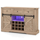 52 Inches Wine Bar Cabinet with LED Lights and Sliding Barn Doors