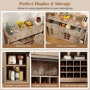52 Inches Wine Bar Cabinet with LED Lights and Sliding Barn Doors