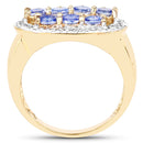 14K Yellow Gold Plated 1.70 Carat Genuine Tanzanite .925 Sterling Silver Ring