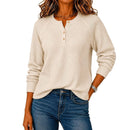 Womens Long-sleeve Button-front Loose-fit Casual Top