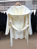 Womens Hooded Loose-fit Double-faced Cashmere Coat
