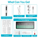 Electric Engraving Pen with 33Pcs Burr Bits 5Pcs Stencils 3 Gears Speed Rechargeable Cordless Professional Engraver Etching Machine For Jewelry Glass