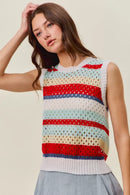 SO ME Tie Back Multi Stripe Sweater Knit Tank Top