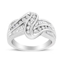 10K White Gold Ring 3/4 Cttw Round and Baguette-Cut Diamond Bypass Ring (H-I Color, I2-I3 Clarity) - Size 6