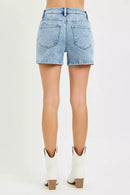 RISEN High Rise Denim Shorts with Embroidered Detail