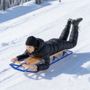 54 Inch Wood Snow Sled with Metal Runners and Steering Bar