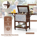 54 Quart Wooden Cooler Cart for Patio Rolling Ice Chest with Shelves-Brown