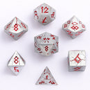Barbarian Solid Metal Polyhedral Dice Set - Matte Silver Red