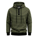 Mens Loose-Fit Striped Hoodie With Three Buttons