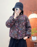 Womens Cotton-Polyester Printed Stand-Collar Coat