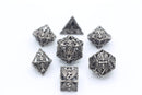 Ancient Silver Hollow Metal Bat Polyhedral Dice Set