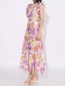 Ruffled Hollow Out Tiered Midi Dress