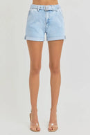 RISEN Full Size High Rise Belted Roll Up Shorts Plus Size
