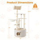 55.5 Inches Tall Wooden Cat Tree with Washable Plush Cushions for Indoor Cats