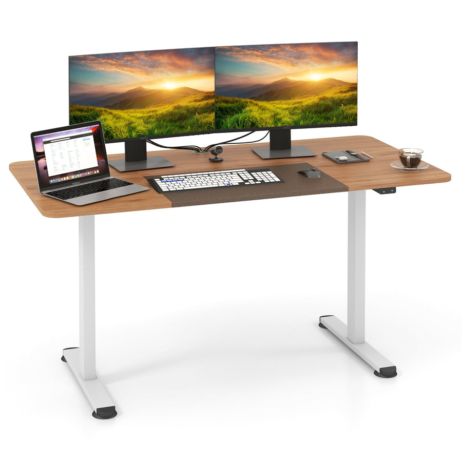 55 Inch Electric Standing Desk Adjustable with Cable Management Hole-Brown