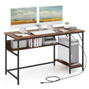 55 Inch Computer Desk with 4 Power Outlets and CPU Stand